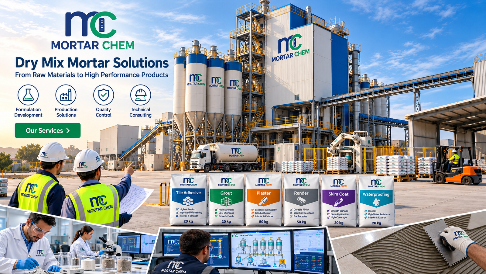 MortarChem industrial solutions for dry mix mortar and construction chemicals